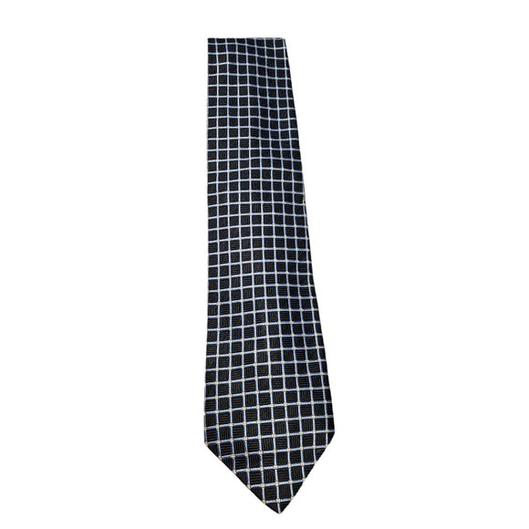 Nautica 100% Silk‎ Neck Tie - Black and Blue Checkers - Formal Wedding Holiday - Picture 2 of 5